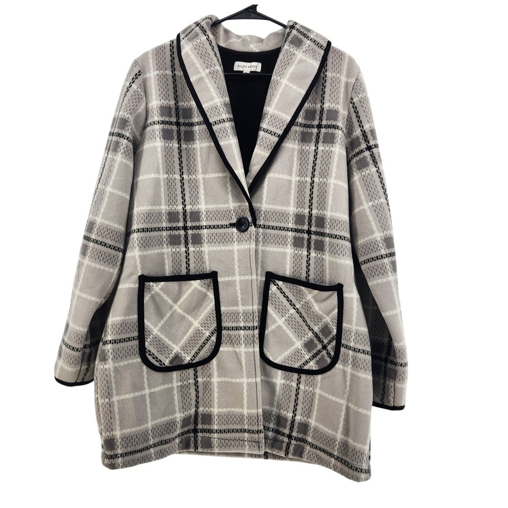 Ellen Reyes Plaid Fleece Pea Coat Women's Size XL